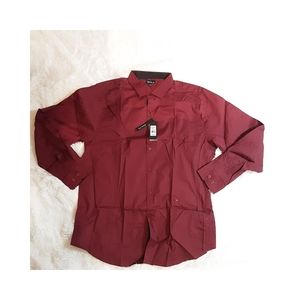 Mens Long Sleeve Burgundy Slim Fit Dress Shirts